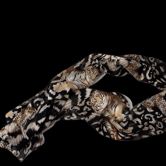 Tiger Animal Print Sheer Scarf 63” x 14” - Picture 5 of 5